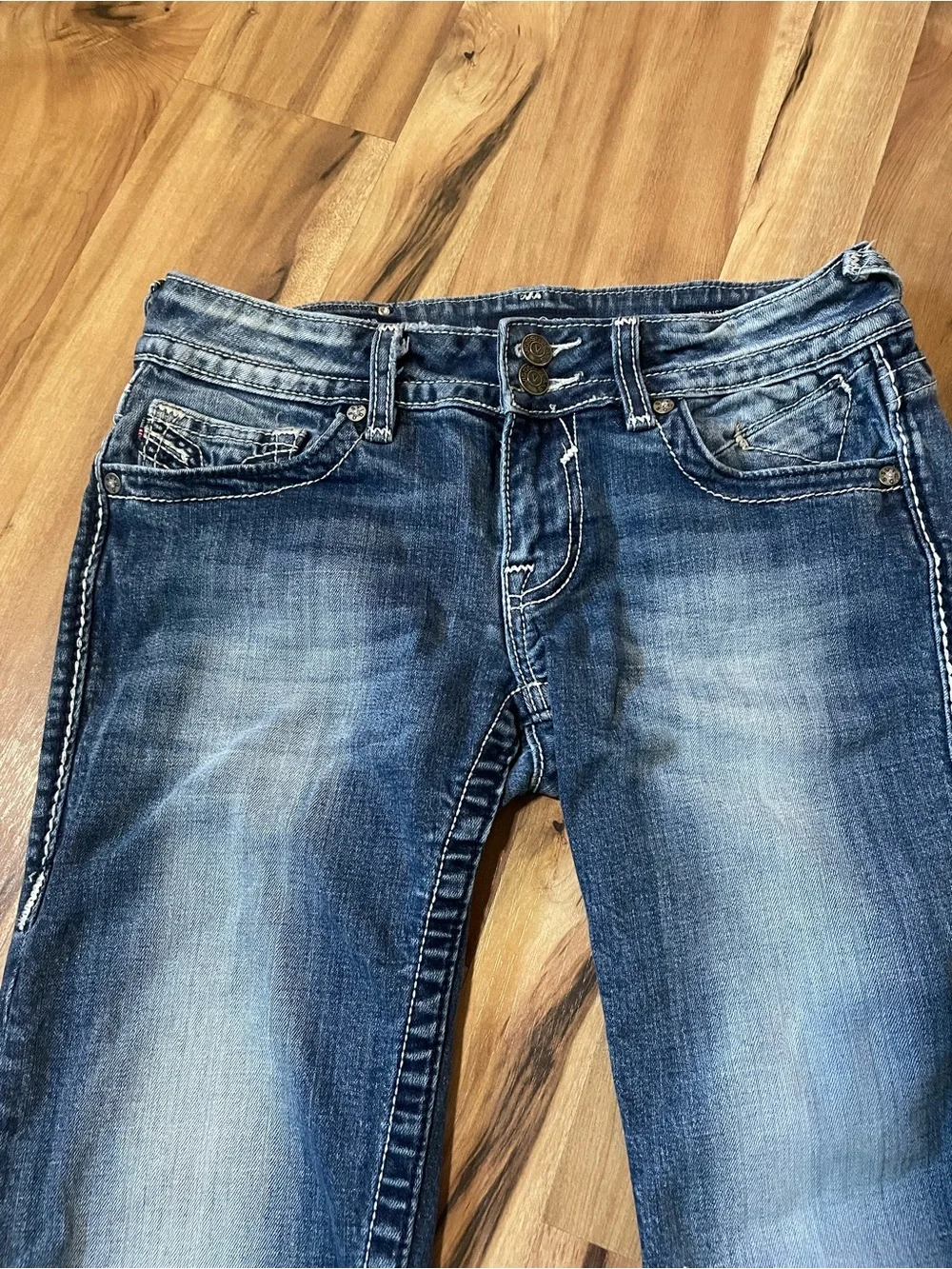 Vigoss Dallas Bootcut Denim Embroidered Flap Pocket Jeans Sz 28